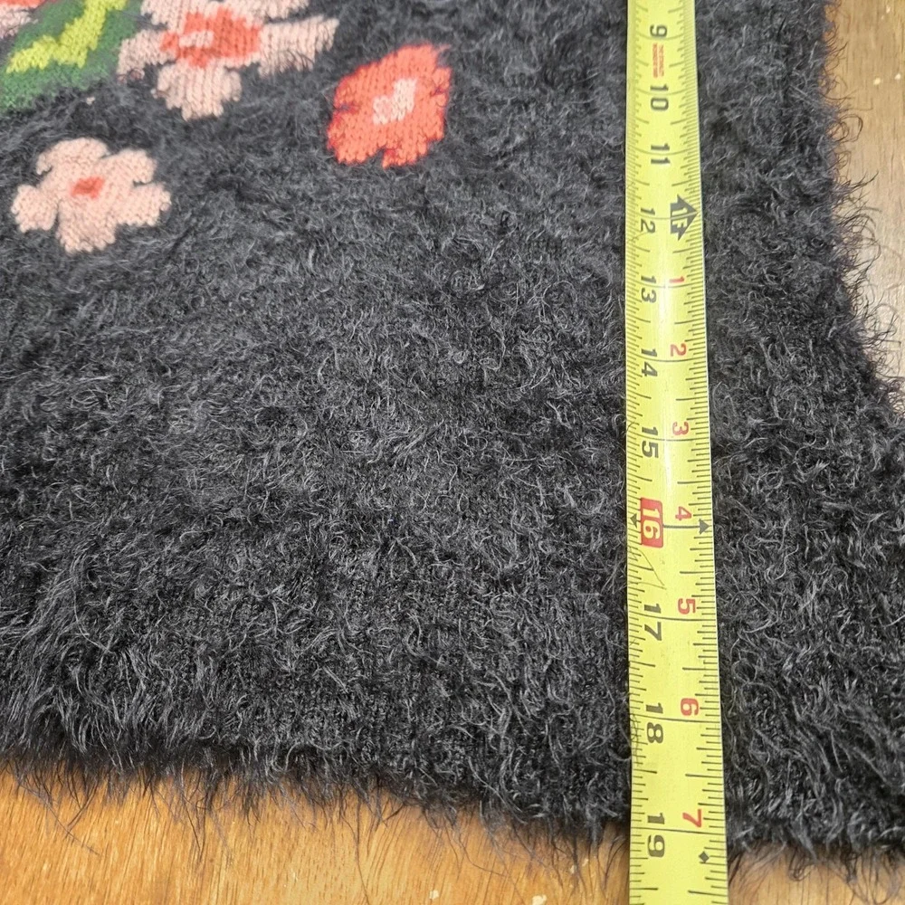 Jessica‎ Simpson Black Fuzzy Sweater Colorful Floral Pattern Grunge Dark Fairy